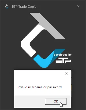 TradeCopier Failed Login ETP Account