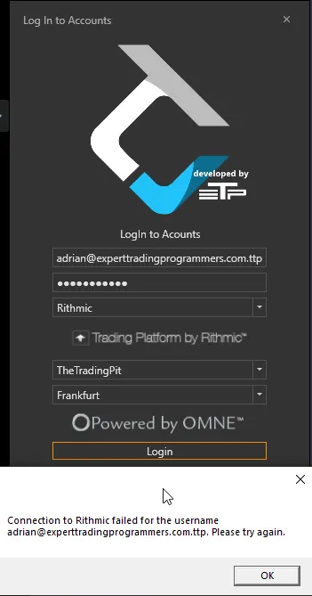 TradeCopier Failed Login Trading Account